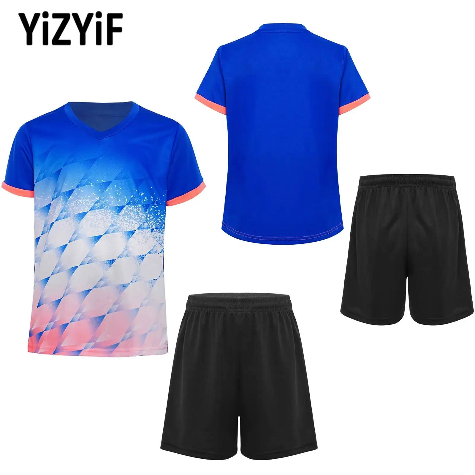 

Kids Boys 2-piece Sports Suit Children's Basketball Football Uniform Fashion Short Sleeve T-shirt with Shorts for Training Match