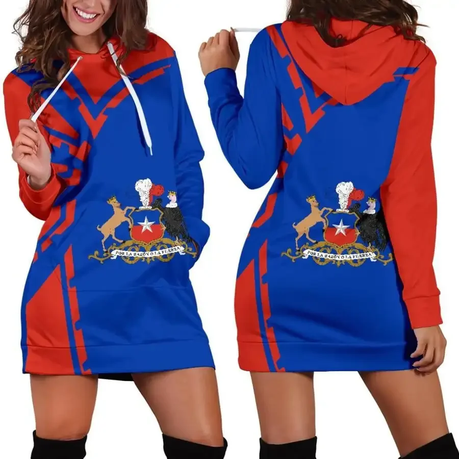 Chile Flag hoodie dress vintage Harajuku 3D printed flag jumper casual sexy female hoodie dress