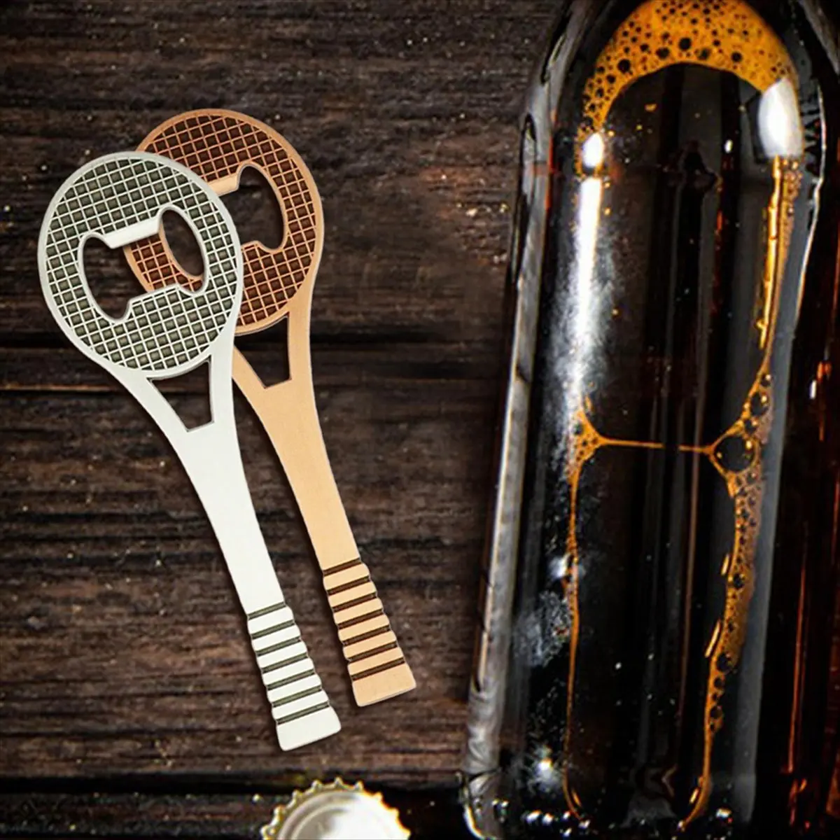 

(ABAB) Открывалка для бутылок в форме ракетки, ручная открывалка для банок, открывалка для пивных крышек, для семьи, бара, отеля, подарок на День отца, медный цвет