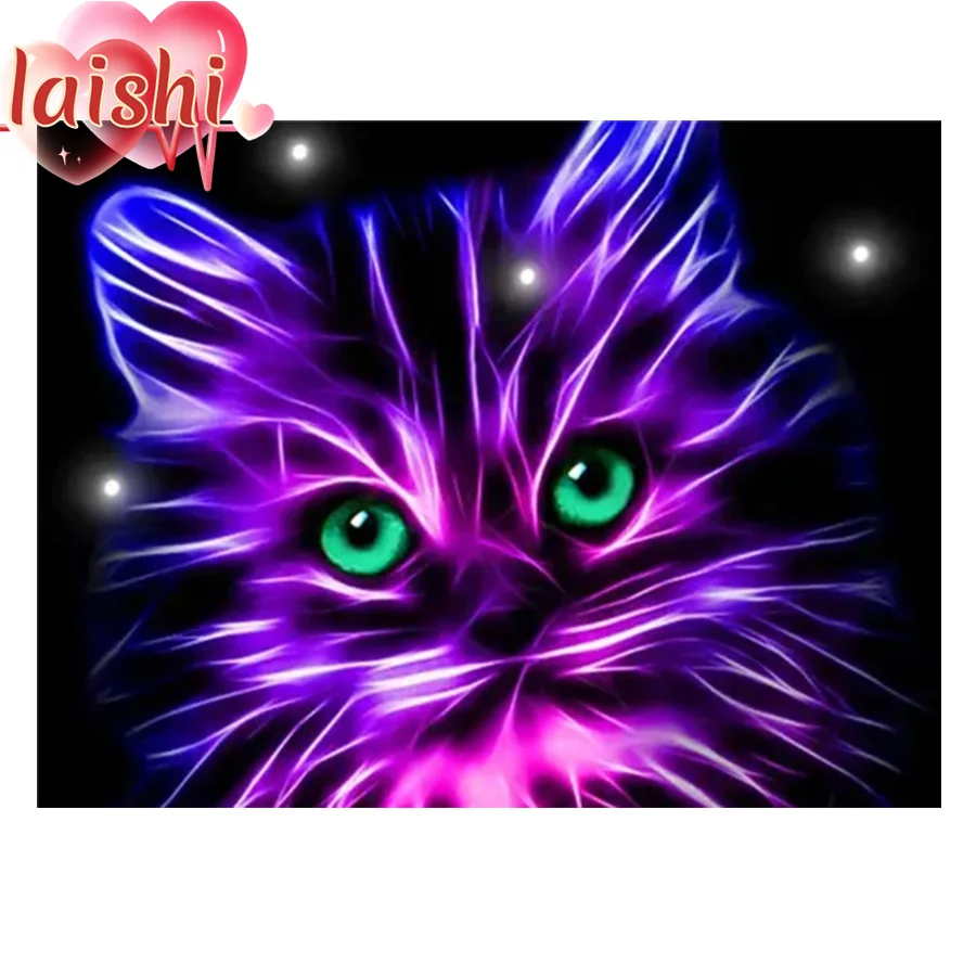 

Diamond Painting Cartoon green eyes colorful cat Full Square 5D DIY Diamond Embroidery Rhinestones Mosaic Cross Stitch Home Deco