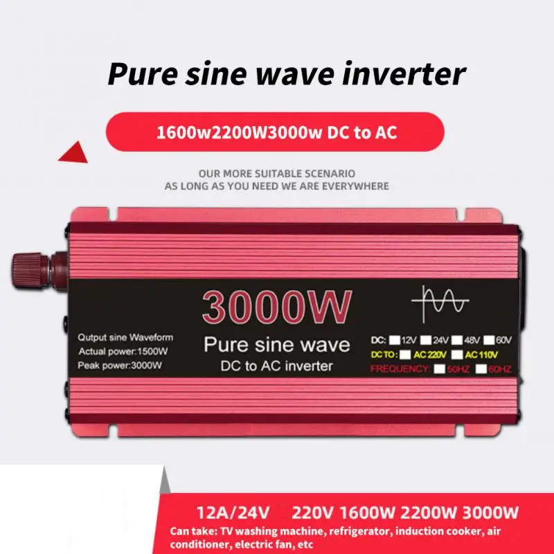 Pure Sine Wave Inverter 12V/24V/48V/60V To AC 110V 220V 3000/2200/2000/1000W Voltage Transformer Power Converter Solar Inverter