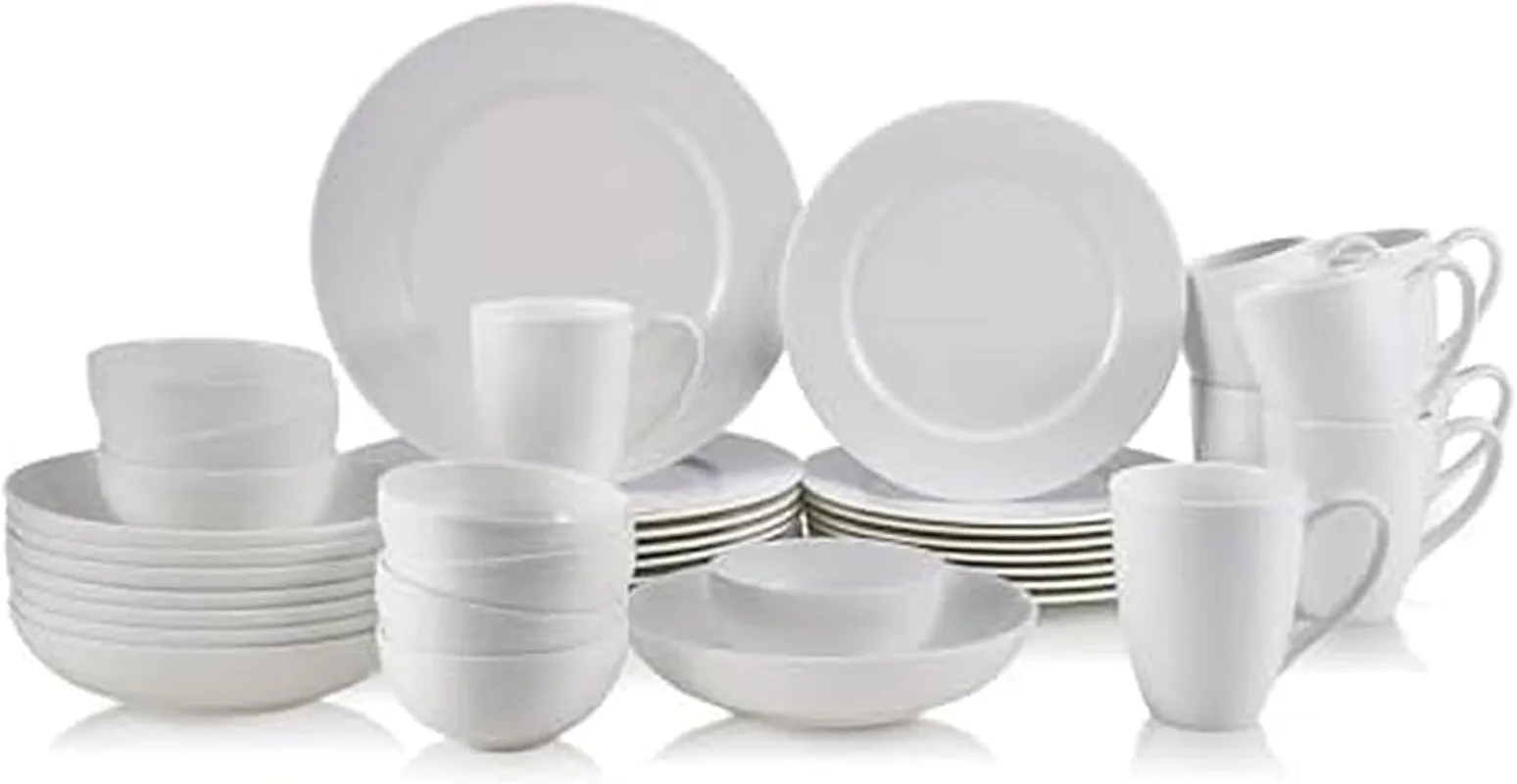 Bone China Dinnerware Set, 40-Piece Service for 8, White Hobnail