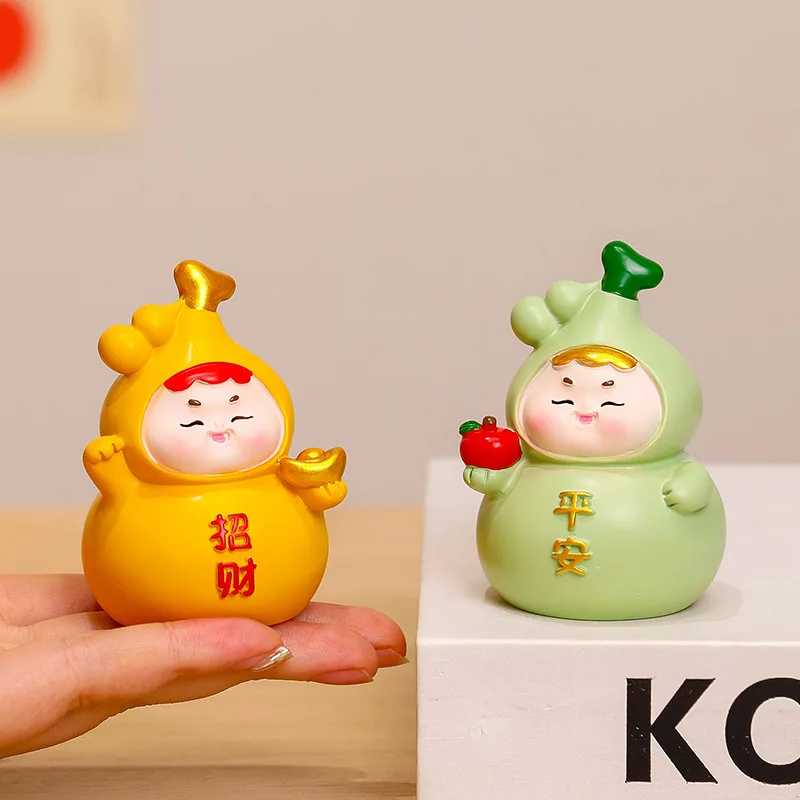 

Cute Gourd Ornament Chinese Good Luck Office Desktop Resin Decorations Crafts Home Decor Resin Figurines Small Gift