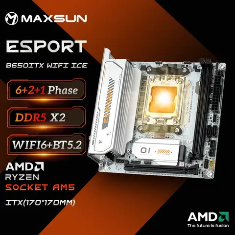 MAXSUN B650M Motherboard ITX AMD Ryzen AM5 DDR5 Supports 4800/5200/5600-8000 (OC+) memory Pcie5.0x16 2*Pcie4.0x4 M.2 ARGB WIFI 6