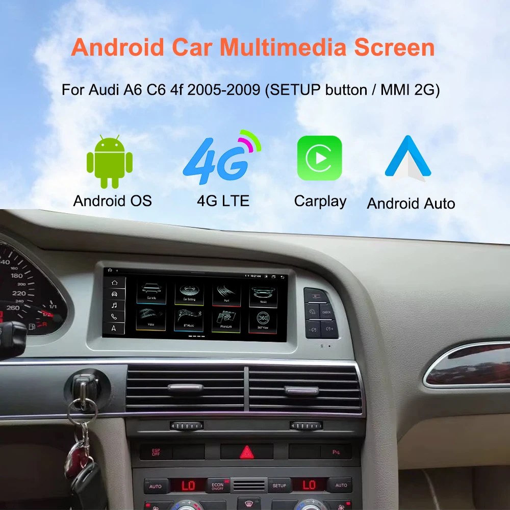 Bonroad 8.8 "CarPlay Android 14 Auto Radio For Audi A6 C6 4f 2005-2012 MMI 2G 3G Car Stereo Multimedia Player Screen Headunit