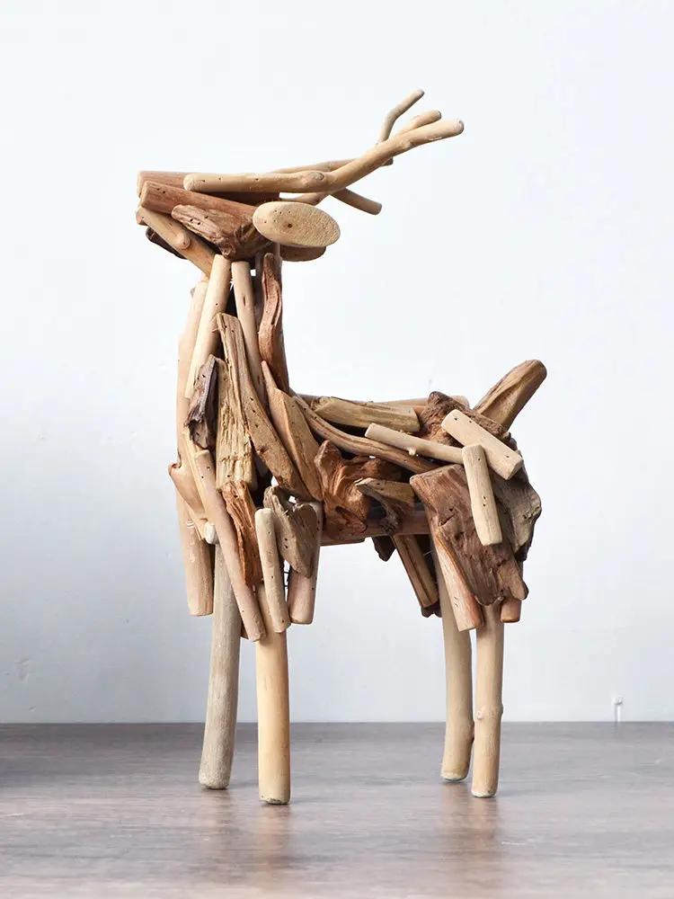 Handmade Solid Wood Deer Ornament Creative Craft Home Decor Gift for Living Room TV Cabinet Wine Cabinet Tabletop