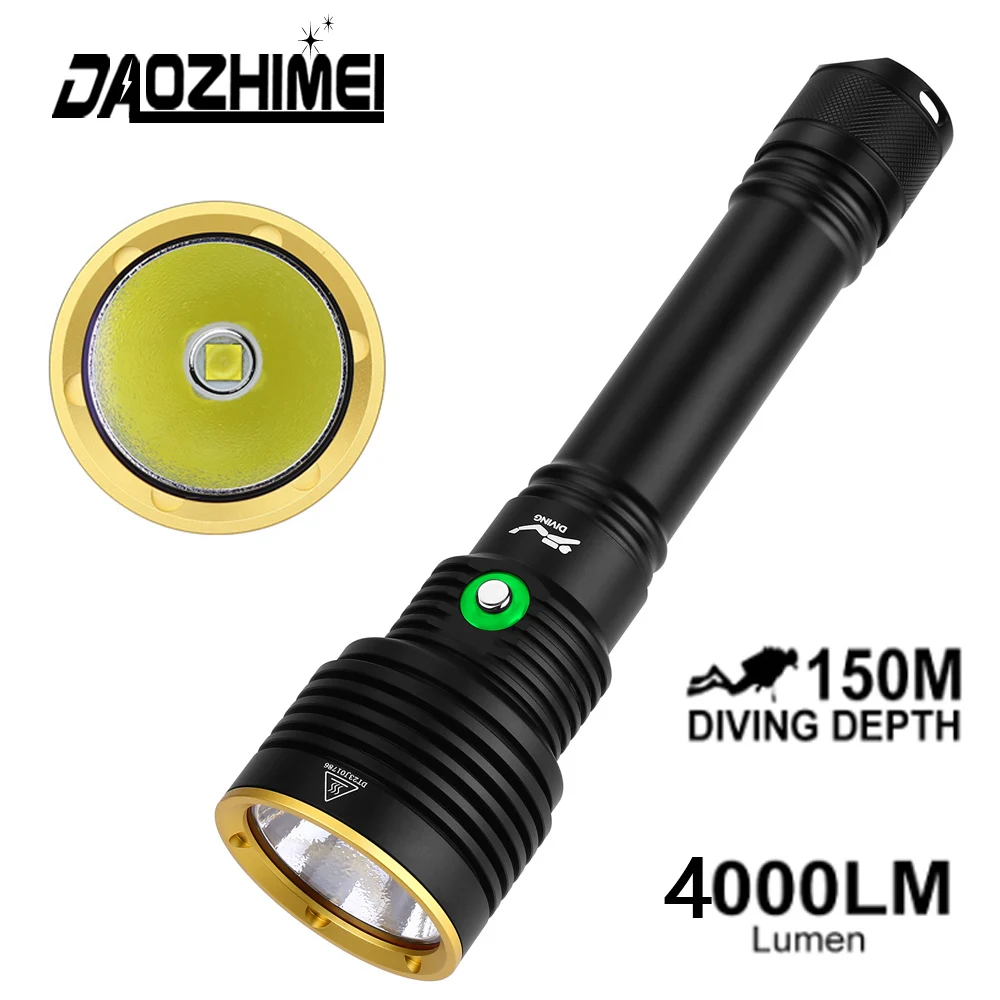 

4000LM Yellow light Diving Flashlight XHP70 Tactic Dive Headlight 150M Underwater IPX8 Waterproof Light 26650 Flashlights