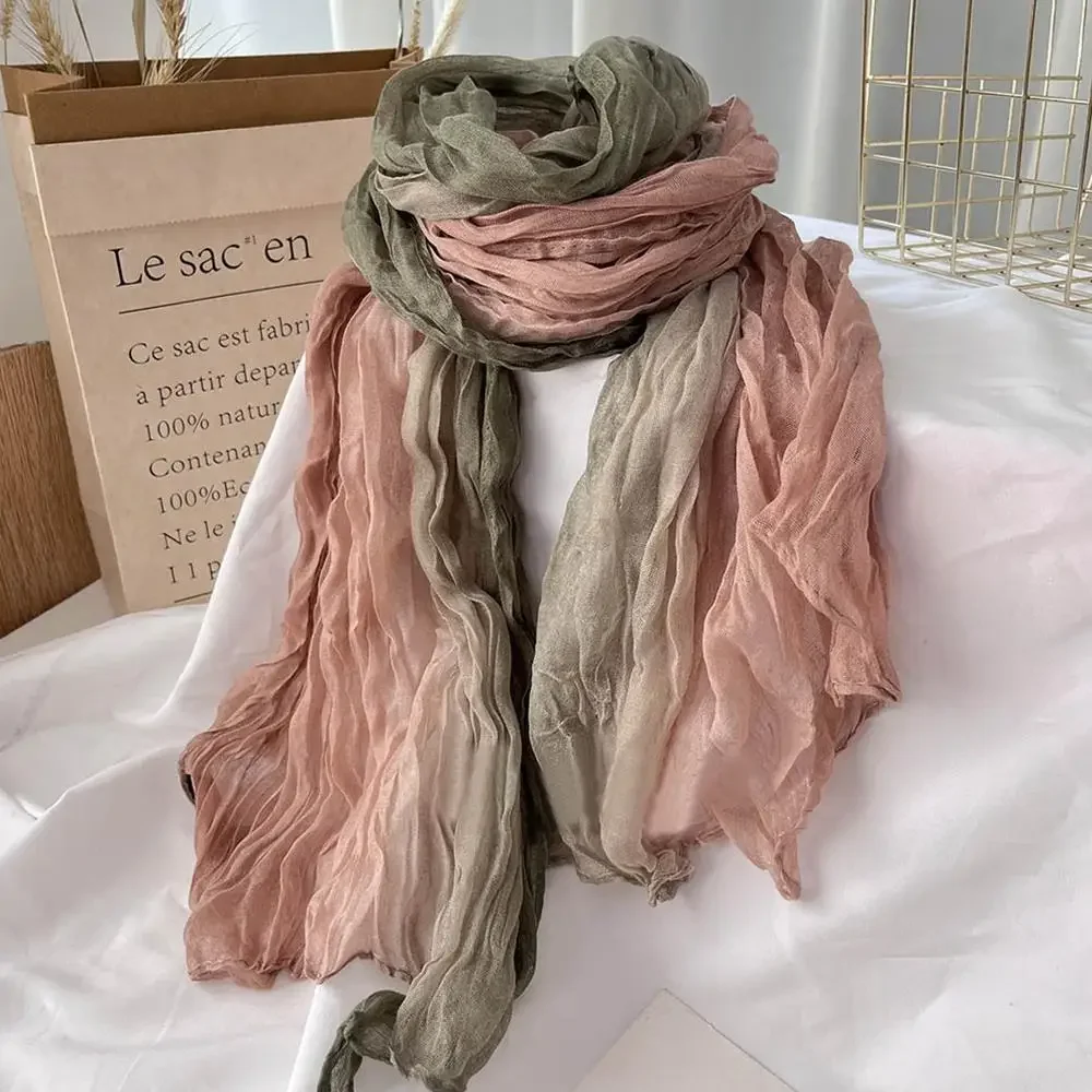 

180x90cm Scarf Cotton Hemp Gradient Blue Autumn Winter Korean Versatile Printed Women Long Soft Fashionable Trend Fold Shawl DIY
