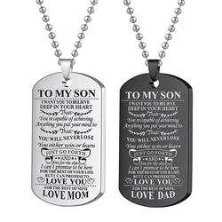 To My Son Inspirational Necklace Black Silver Color Stainless Steel Dog Tag Pendants Necklaces