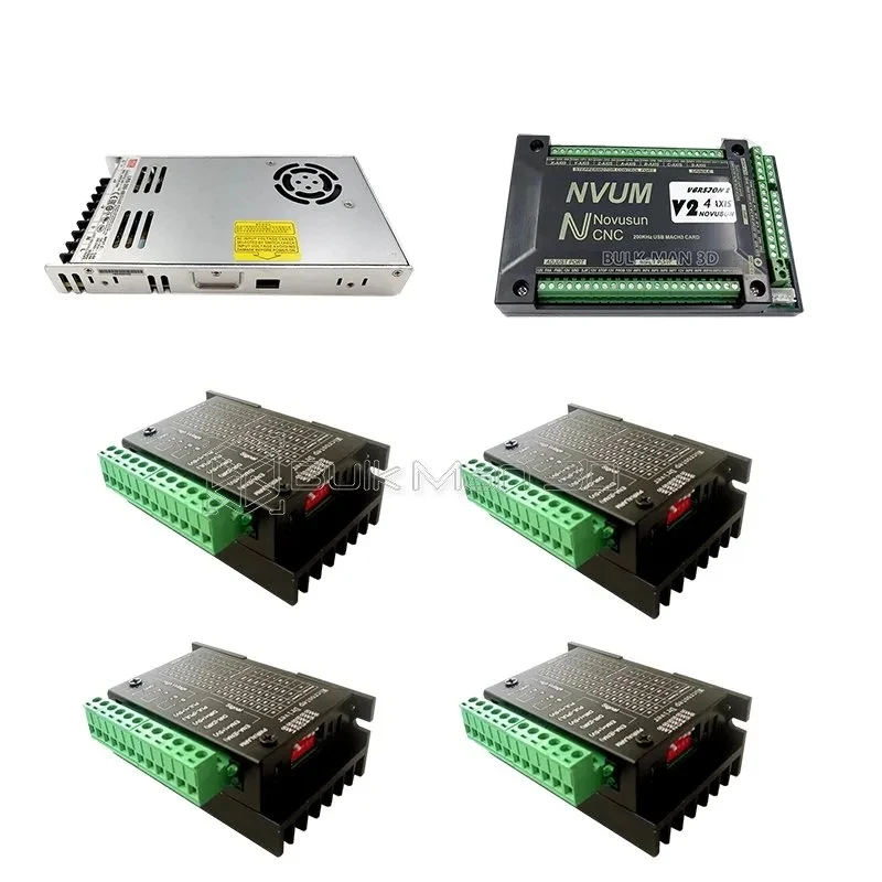 NVUM Mach3 Based 3/4 Axis USB Novusun CNC Controller Bundle with TB6600 Stepper Driver Mean Well Power Supply 24V 350W