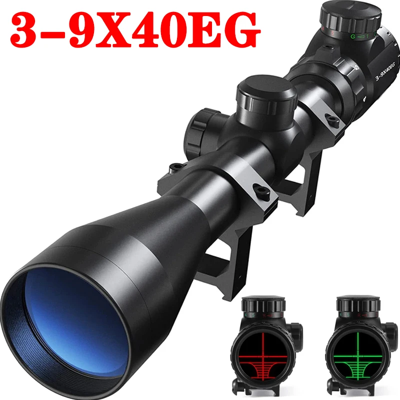 3-9x40EG Optics Rifle Scope Outdoor Shooting Adjustable Red Green Reticle Airsoft Sight Tactics Red/green Hunting Riflescope