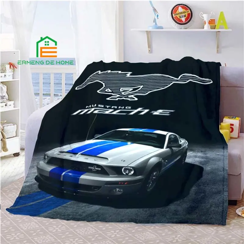 Mustang Ford Car Pattern Throw Blanket Warm Blanket for Home, Picnic, Travel, Office,Plane for Adults, Kids, Elderly 6 Sizes