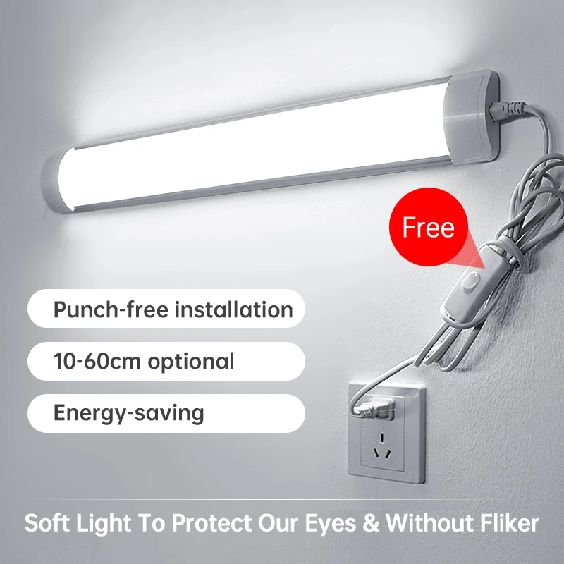 LED Tube Kitchen Under Cabinet Lamp A85-220V 10W 20W Super Bright LED Lights With 1.8M Switch Line for Home Bedroom Indoor Lamps