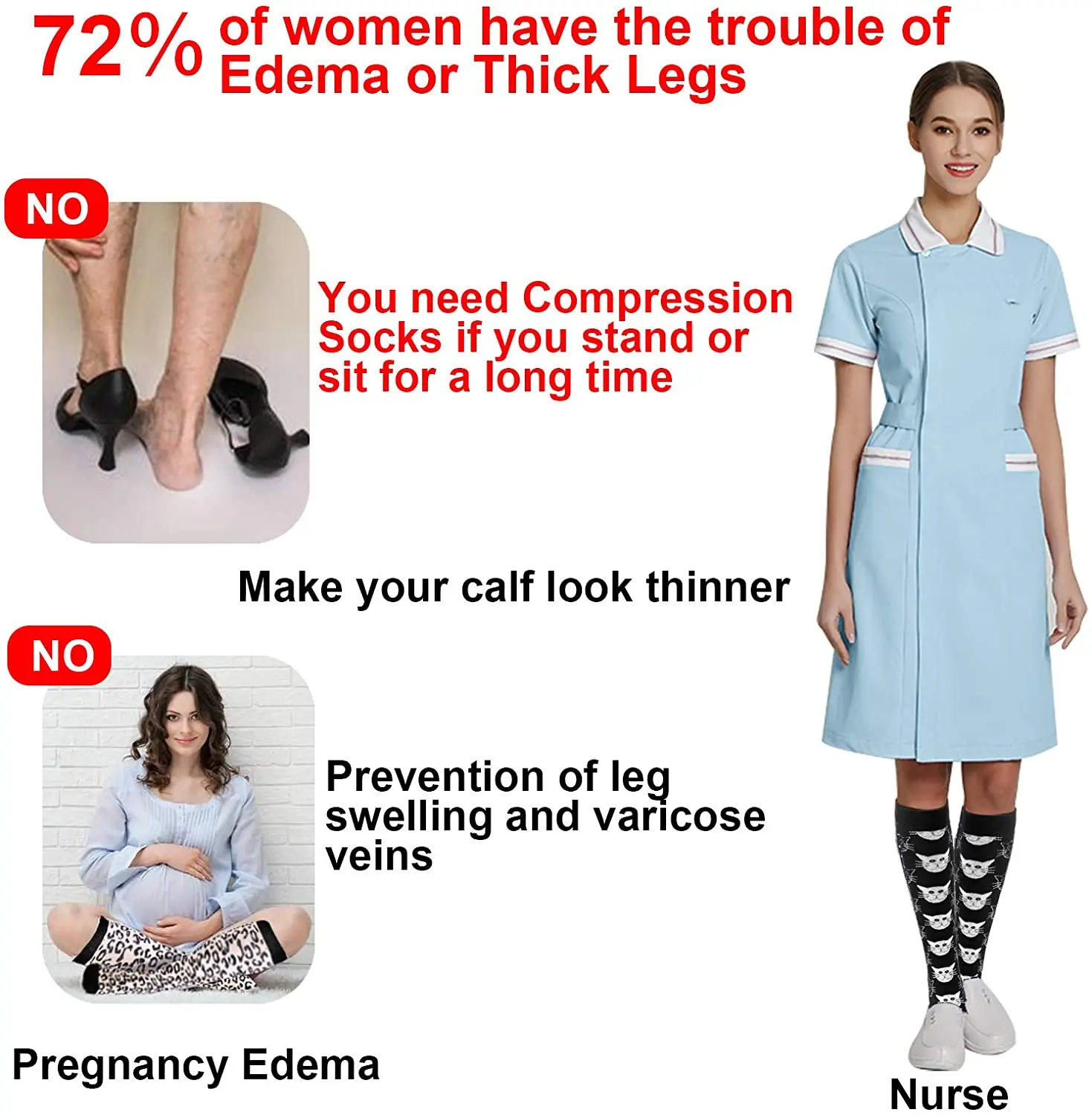 Calcetines de compresión hasta la rodilla para mujer, medias deportivas para correr, Edema, Diabetes, venas varicosas, 20-30 MmHg, paquete de 3/6/7