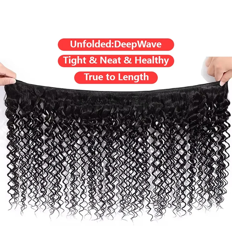 40 Pulgadas Deep Wave Paquetes de Cabello Brasileño Humano 3/4 PCS Negro Natural Sin Procesar Remy Extensiones de Cabello Tejido Suave Sedoso 5