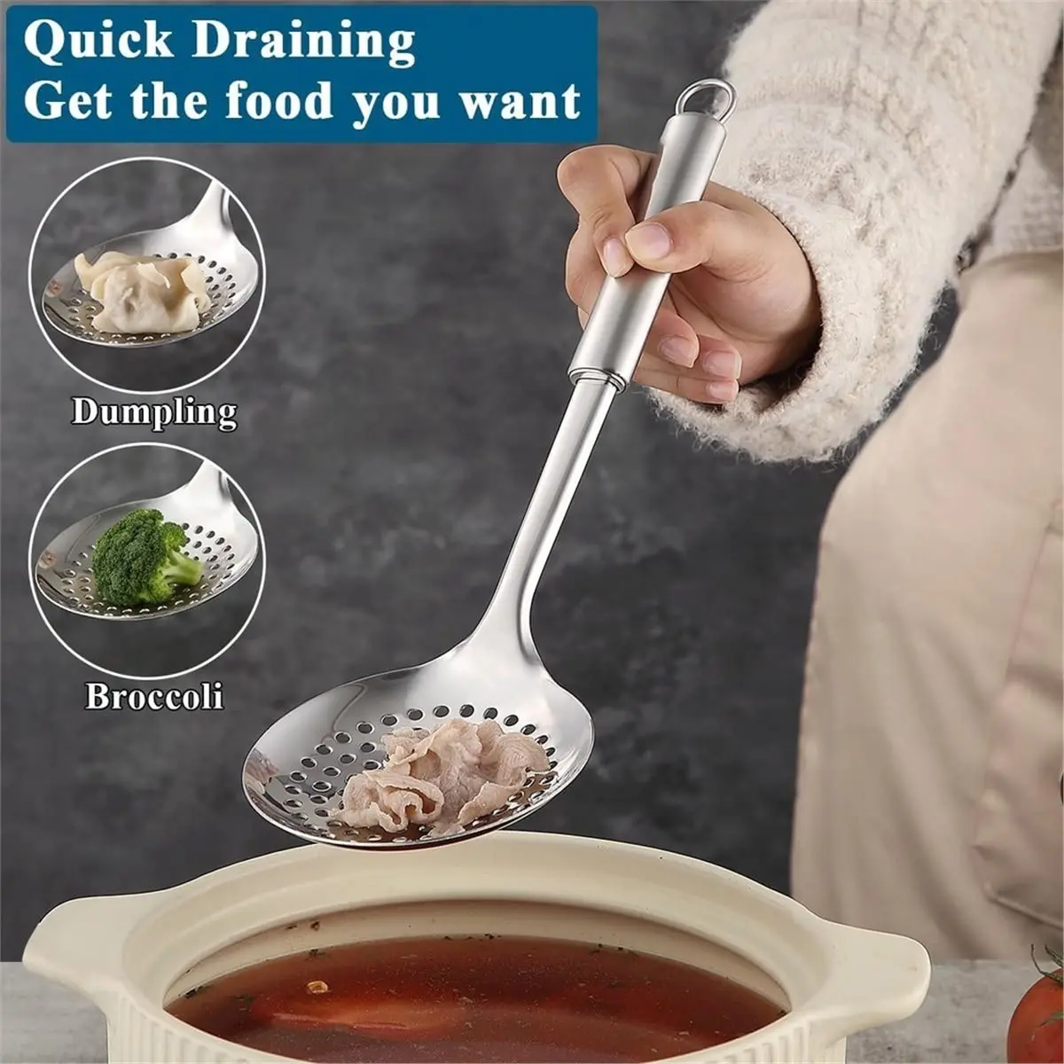 Multi-use Gear Spider Strainer Skimmer Ladle 2Pcs,Stainless Steel Kitchen Skimmer Slotted Spoons for for Straining Pasta/Cooking
