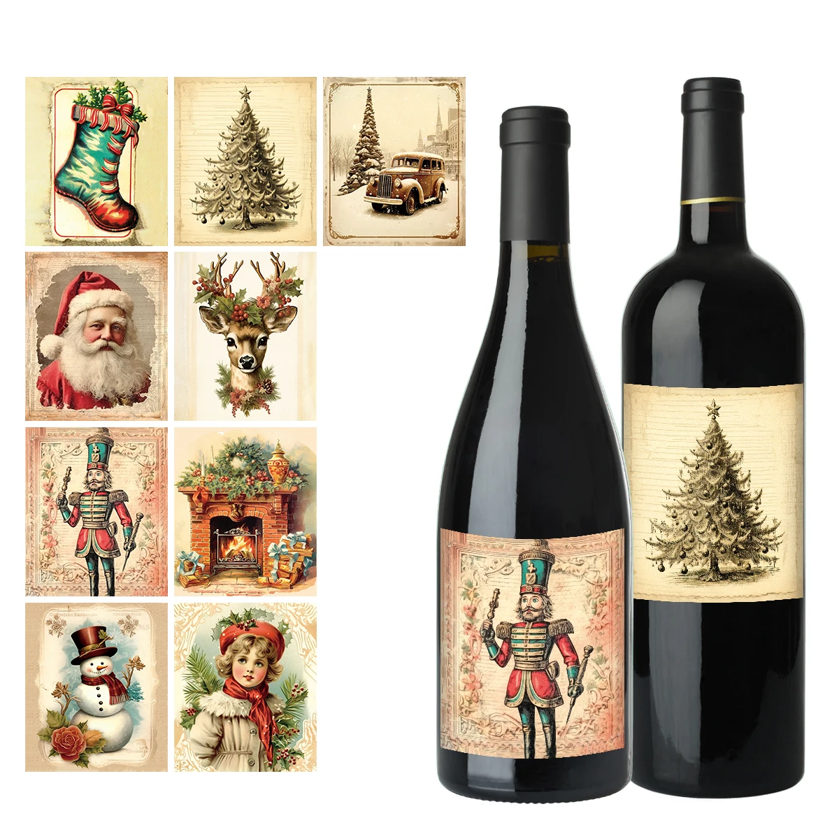 

9 шт. винтажные рождественские подарочные наклейки, самоклеящиеся наклейки для бутылок вина, ликера, банок, ремесленных скрапбукингов, декора для вечеринок