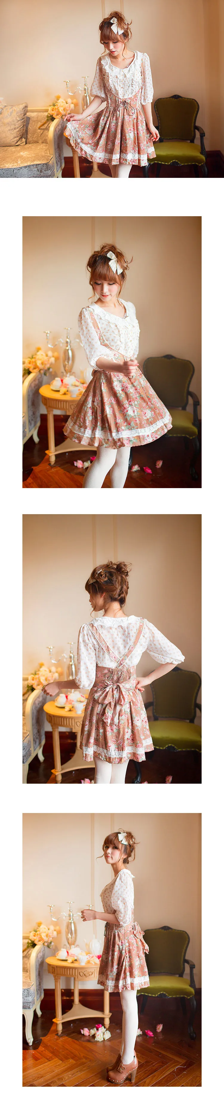 Japan Liz Lisa Cotton Crepe Lace Collar Dot Printed Half Sleeve Shirt