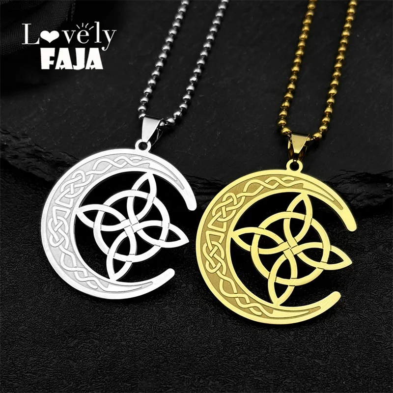 

Stainless Steel Crescent Moon Witch's Knot Celtic Car Pendant for Women Men Amulet Gold Color Car Accessories Jewelry Gift