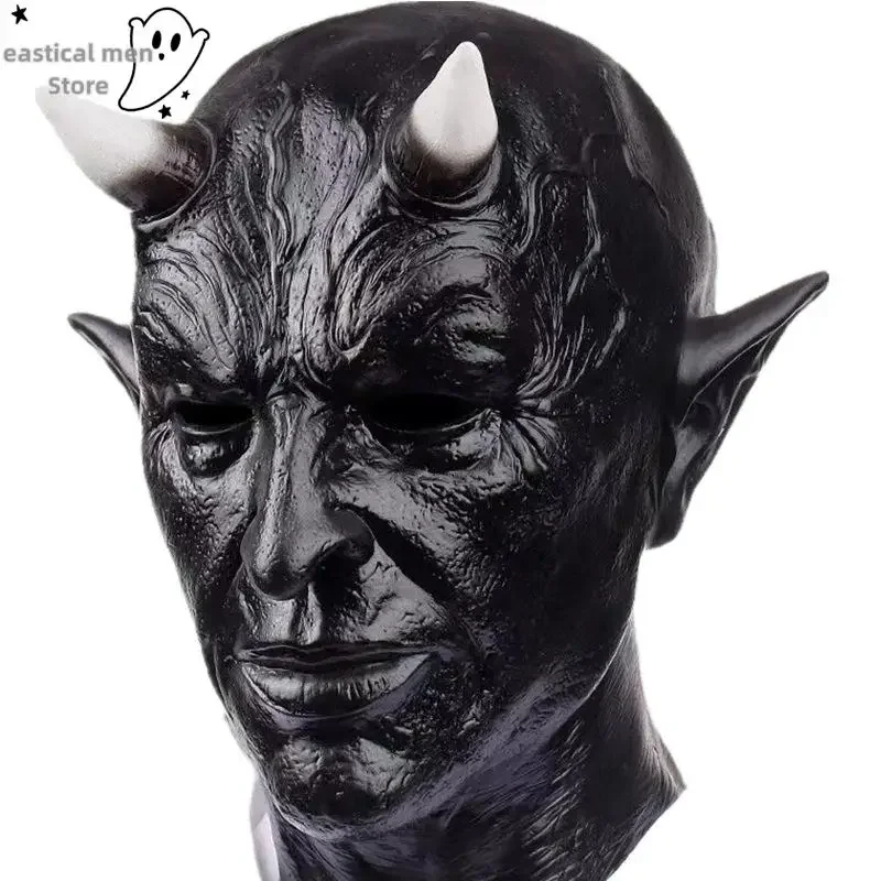 

Латексный шлем ужасов дьявола, маска на Хэллоуин, маскарад, карнавальный костюм для вечеринки, реквизит, маска с рогом демона, косплей