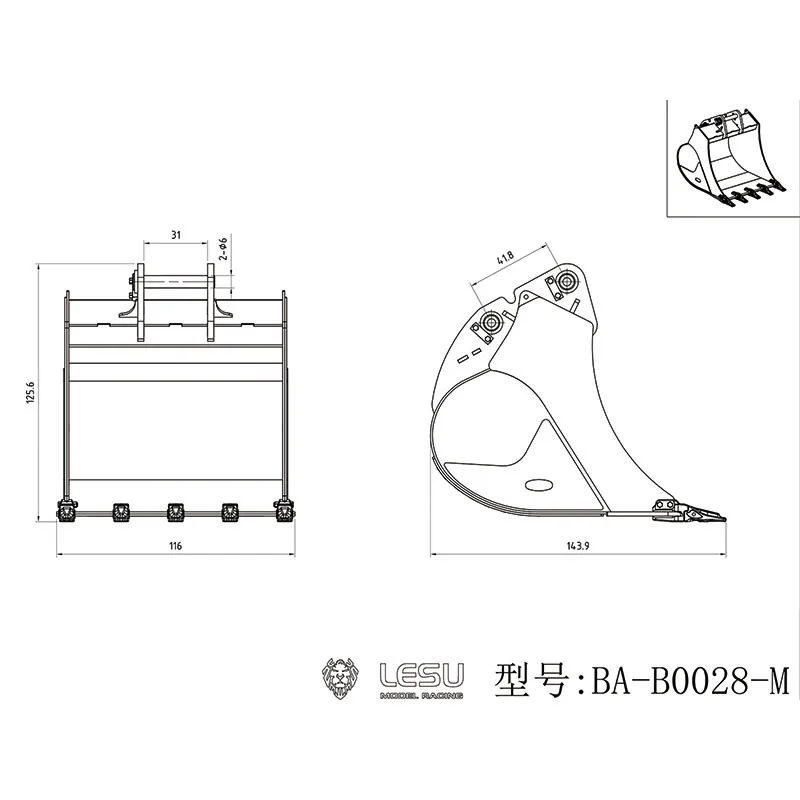 RC 1/14 Model 960 Graafmachine Emmer Metalen Originele Emmer Graafmachine Modificatie DIY Onderdelen