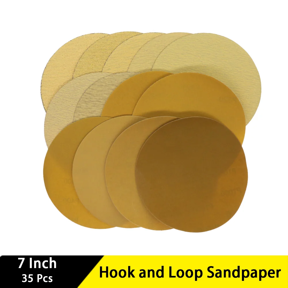 7 Inch 175mm Hook and Loop Sandpaper 35 Pcs Wet & Dry Sanding Disc Assorted 120-1000 Grit for Polishing Car Wood Working