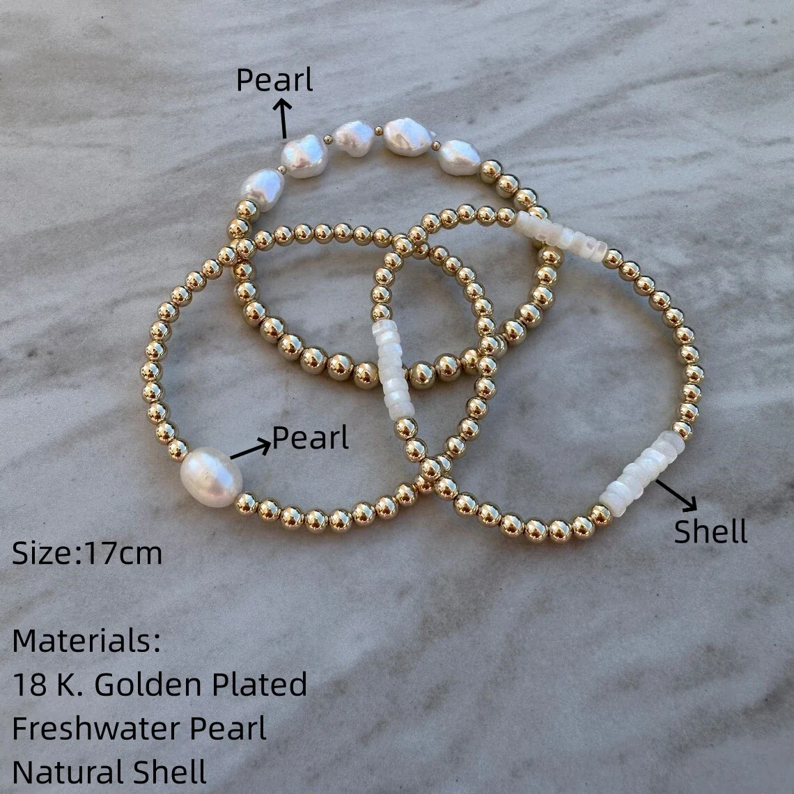 CCGOOD Natural Pearl Bracelet for Women 18K Gold Plated Beads Jewelry Stackable Stretch Adjustable Bracelets Gift for Her