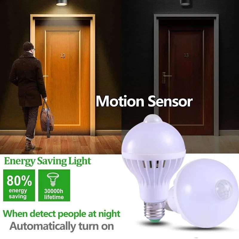 E27 led pir sensor de movimento lâmpada inteligente 3w 5 7 9 12 15 ac 220v conduziu a lâmpada luz de som da noite para casa escada