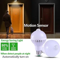 Lámpara LED con Sensor de movimiento PIR, Bombilla de 3W, 5W, 220V, 7W, 9W, 12W, luz infrarroja automática con Sensor de movimiento E27