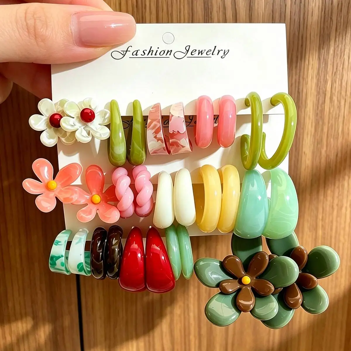 Acrylic Flower C Hoop Earrings Set For Women, Colorful Candy Style Fashion Jewelry, Fresh Cute Floral Statement Earrings
