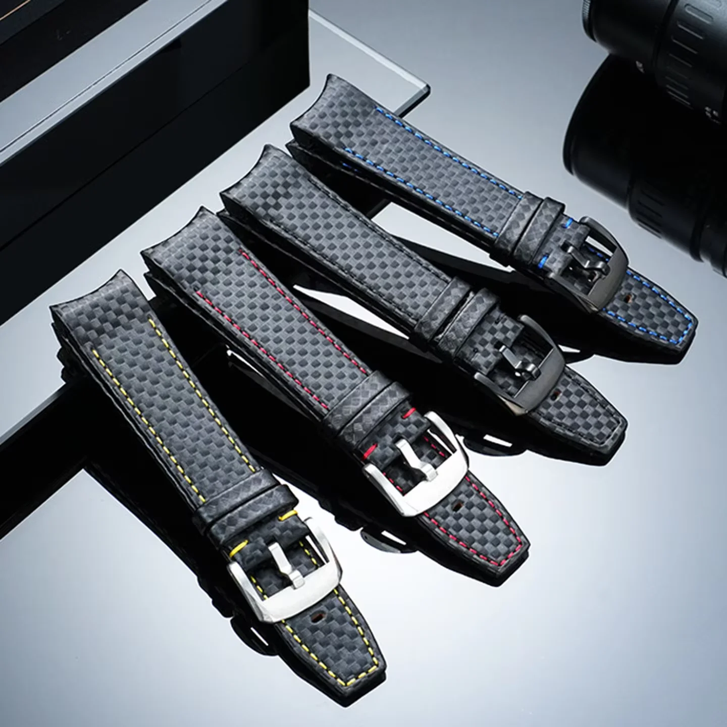 For Tissot T079.427A PRS 516 Extreme 23mm Curved End Genuine Leather/Carbon Fiber Texture watch Strap Cowhide band Replacement