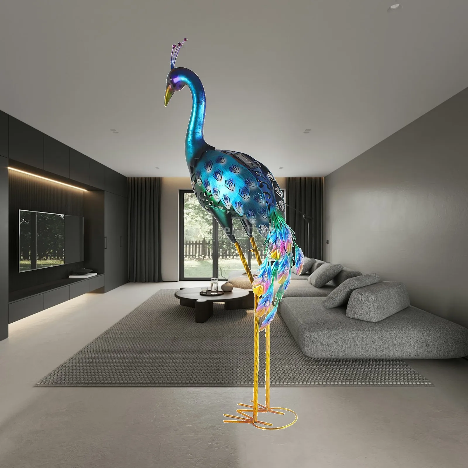 Resin Peacock Garden Statue Animal Figurine Sculpture Outdoor Yard Art Iron Decor for Patio Courtyard Lawn Balcony Ornament