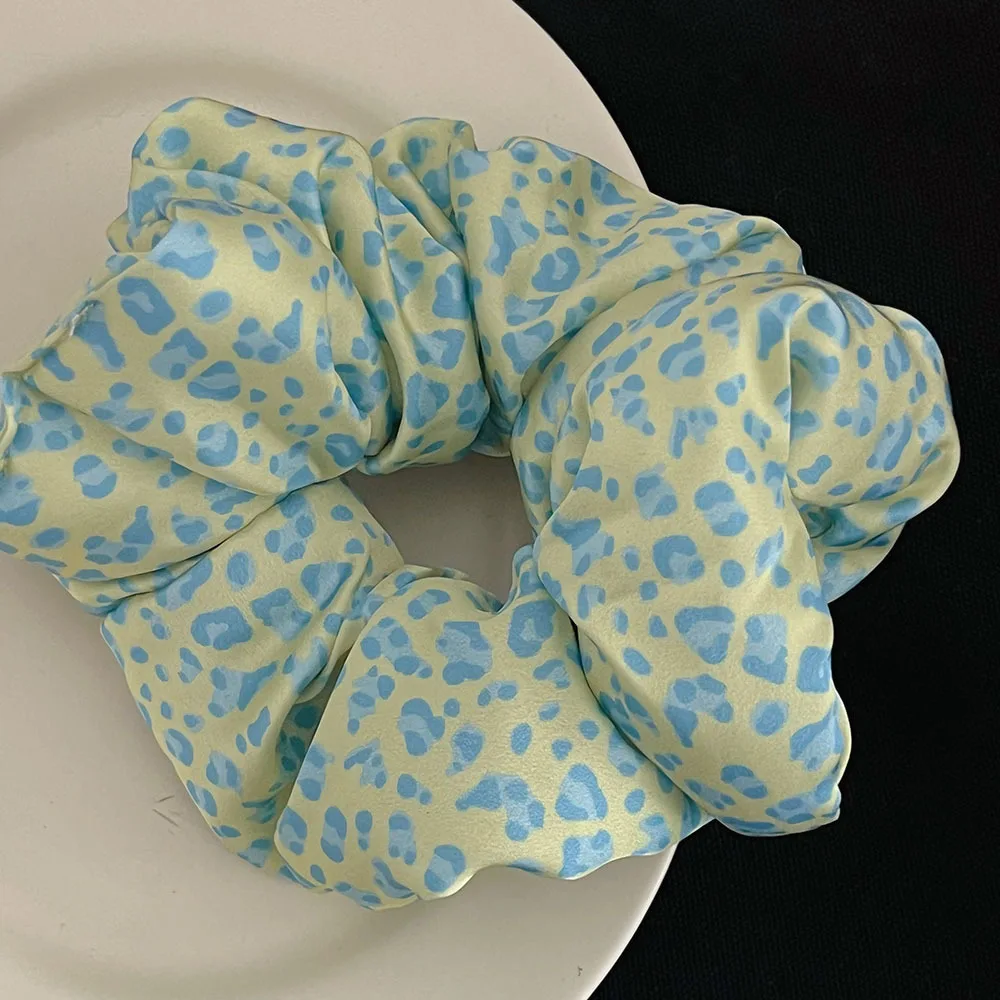 1PC American Green Leopard Print Sponge Satin Scrunchie No Damage Elastic Hair Tie Vacation Hair Accessories for Women