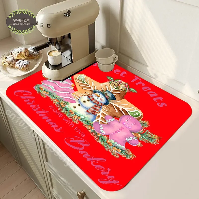 

Pink Christmas Santa Claus Tree Train Drain Pad Quick Dry Coffee Dish Cup Drying Mats Kitchen Dining Table Antiskid Draining Mat