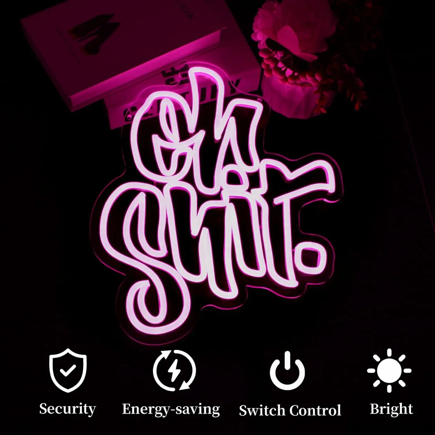 Oh Shit Neon Sign For Wall Decor 5/12V USB Power Pink Light With Dimmable Switch Neon Sign For Living Room Bar Party Club Decor
