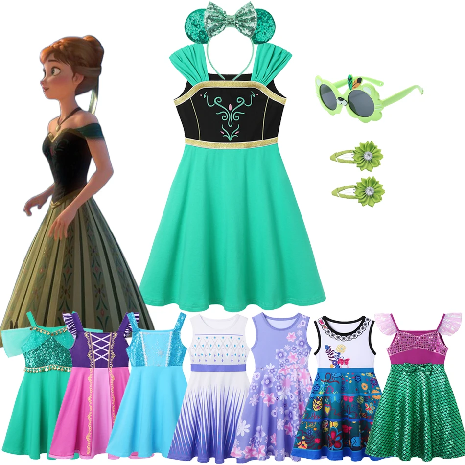 

Frozen Anna Elsa Princess Summer Girls Dress Ariel Disney Daily Casual Clothes Kids Cotton Birthday Children Costume