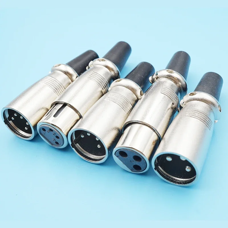 10pcs Japan Style Sliver XLR Audio Microphone Connector, 3Pin/4Pin/5Pin Cannon Female&Male Plug, XLR Connector Balance Socket