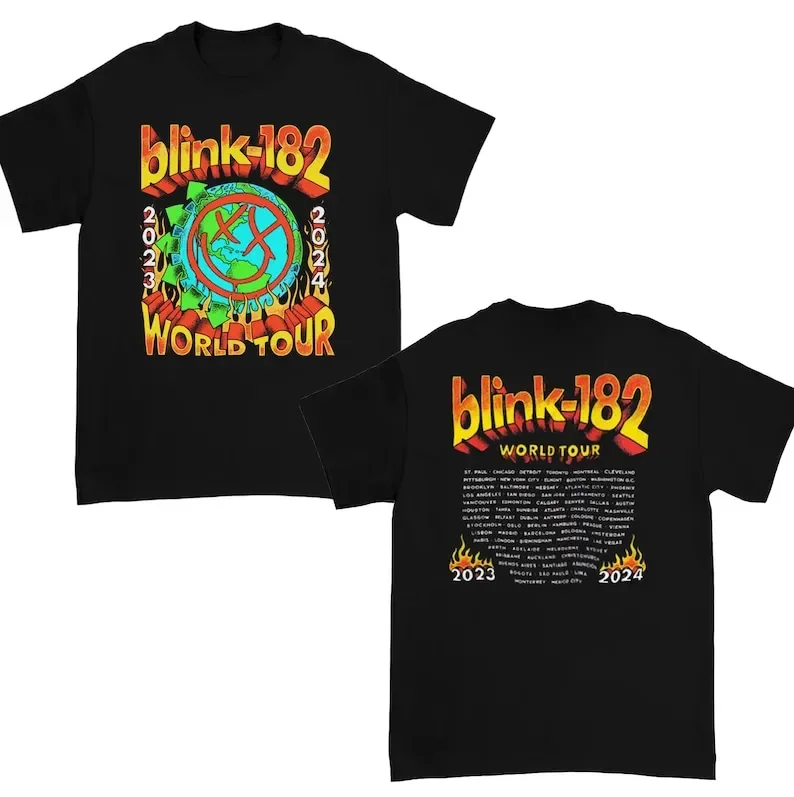 

Blink 182 Shirt World Tour 2023 2024 Flames Graphic Band unisex t-shirt, sweatshirt