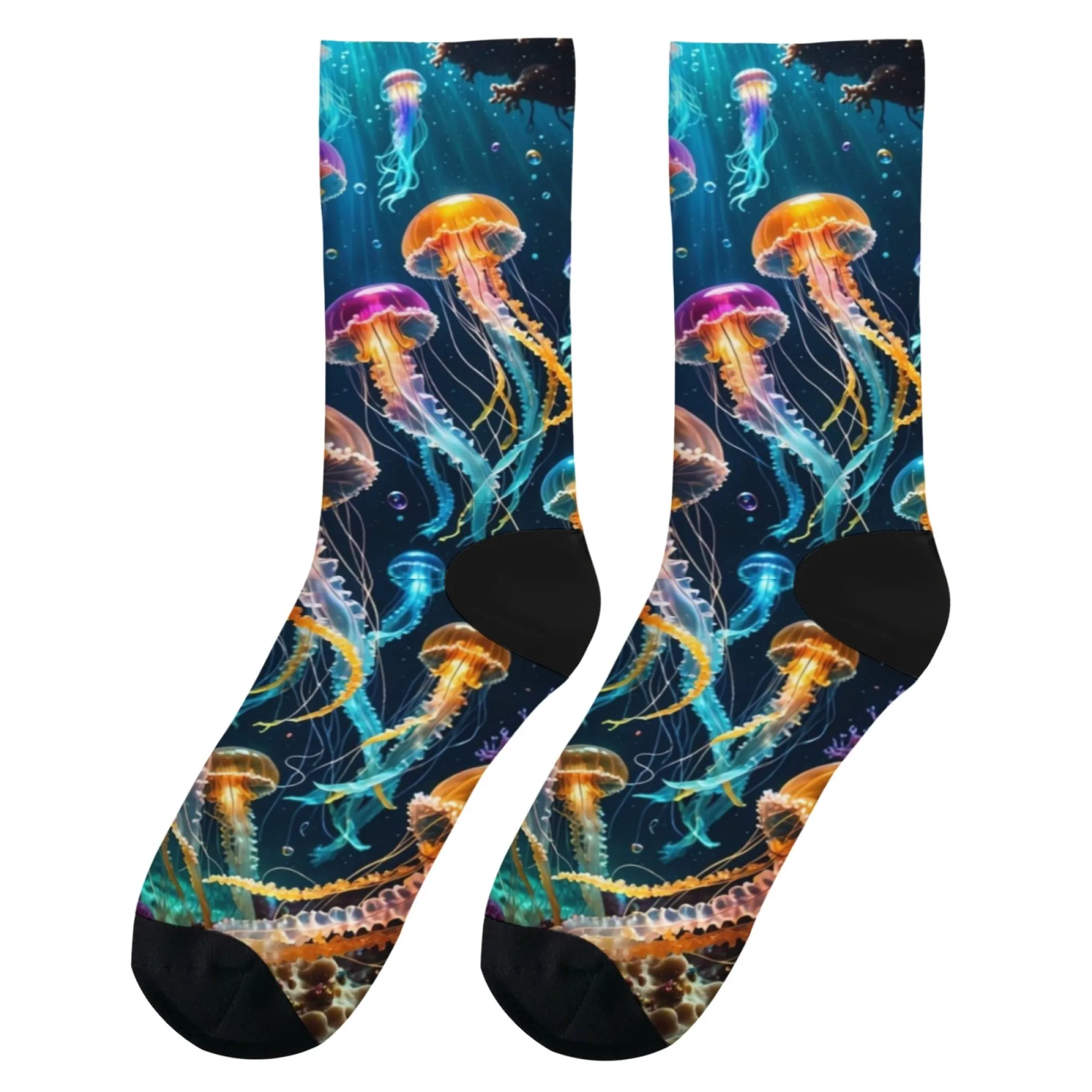 Ocean Light Chaussettes méduses colorées Nouveauté Happy Funny Hip-Hop Chaussettes pour hommes Confortables Mode Loisirs Sports de plein air Chaussettes