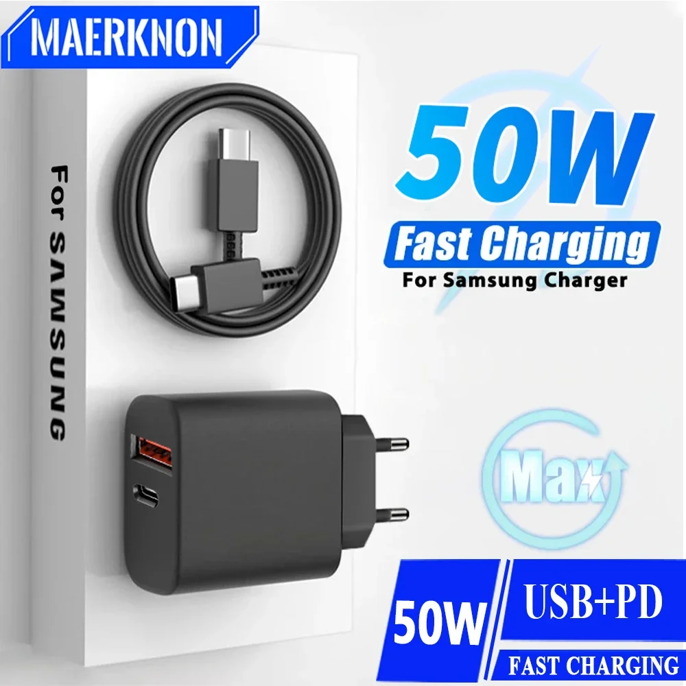 USB C Charger 50W for Samsung Galaxy S Series S24 PD Type C High Speed Fast Charging Mobile Phone Adapter for IPhone 15 Pro Max