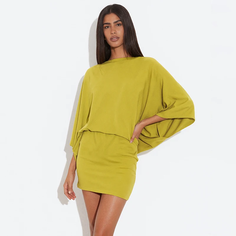 CUTENOVA Frauen Neue Ankunft Einfarbig Elegante Lange-Ärmel Zurück Tiefem V-ausschnitt Drapierten Kragen Bodycon Mini Casual Mode Kleid