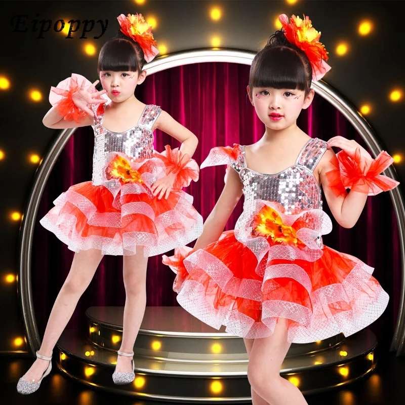 أزياء أداء منفوشة مطرزة ليوم الأطفال ، ملابس رقص كورالي تنورة ، حمراء ، جديدة ، رياض الأطفال