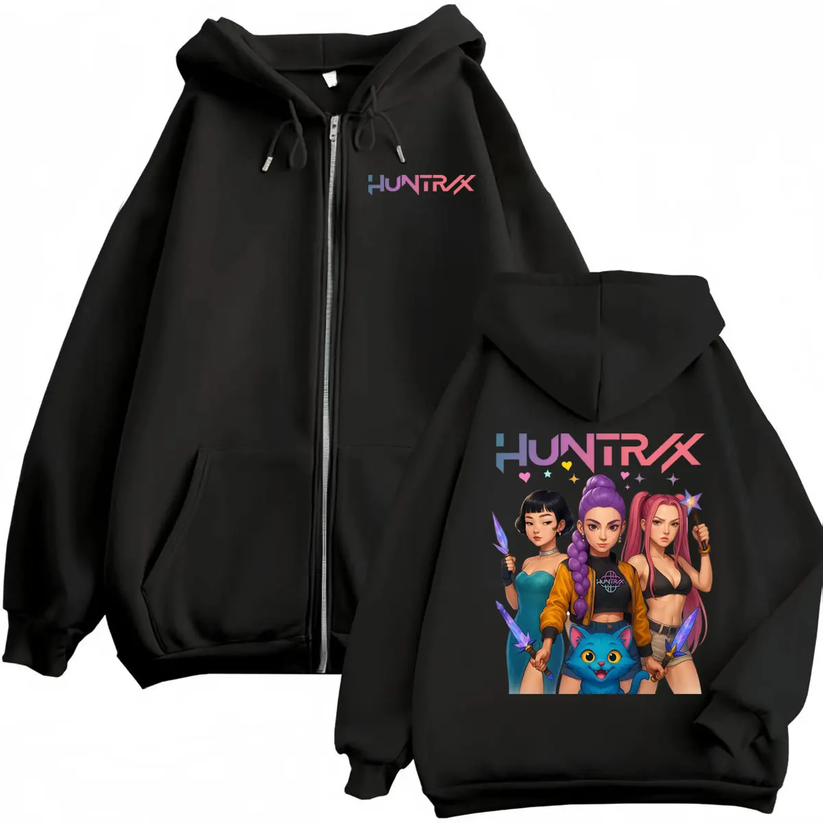 

KPop Demon Hunters Cartoon Zipper Hoodies Harajuku Y2k Oversized Zip Up Pullovers Men Women Fashion Casual Hooded Sweatshirts