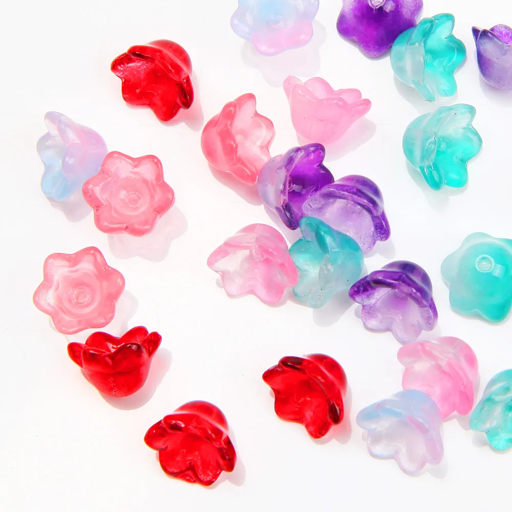 30pcs Flower Lampwork Beads Trumpet Flower Glass Pendants for Jewelry Making Findings Handmade Beaded DIY Accessories