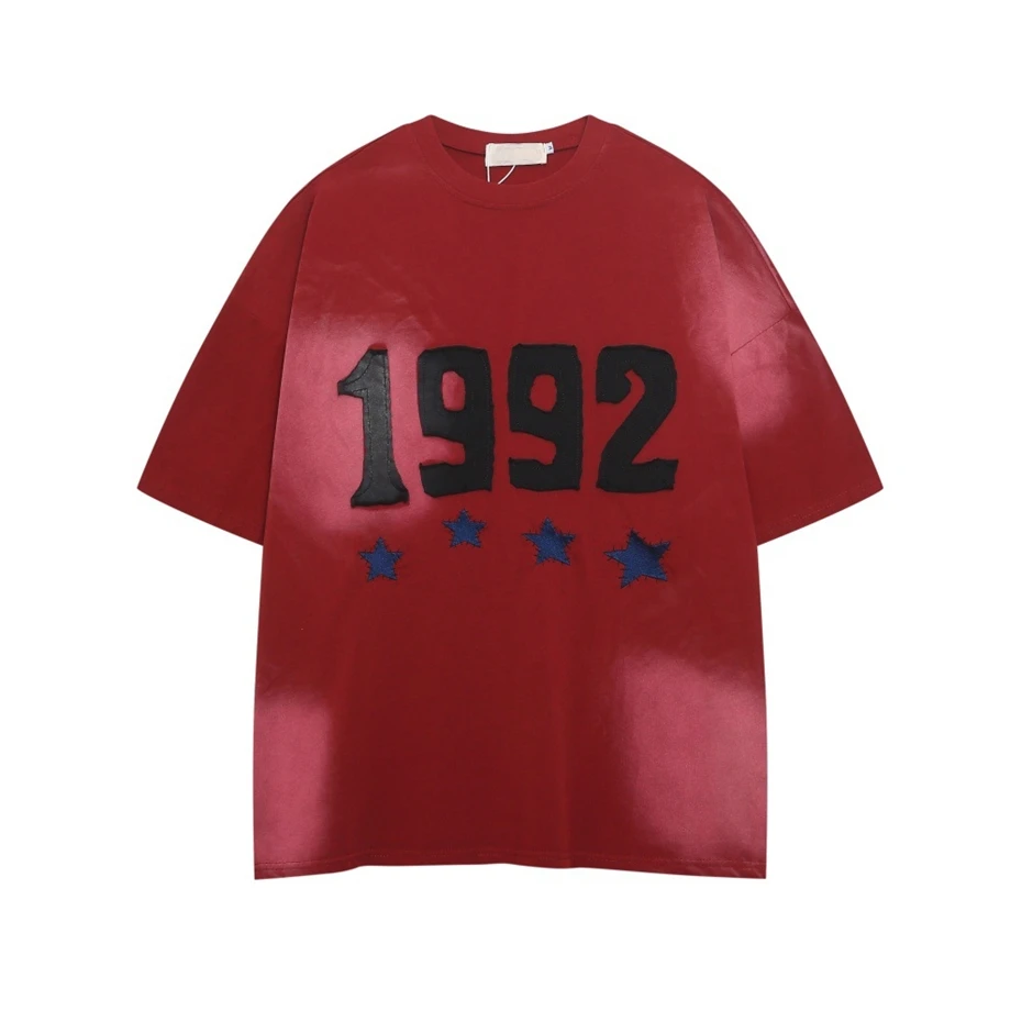 Patch Embroidery T Shirt Mens Streetwear Hip Hop Y2k Casual Tees Tops Men Oversized Harajuku Vintage Short Sleeve T-Shirts Male