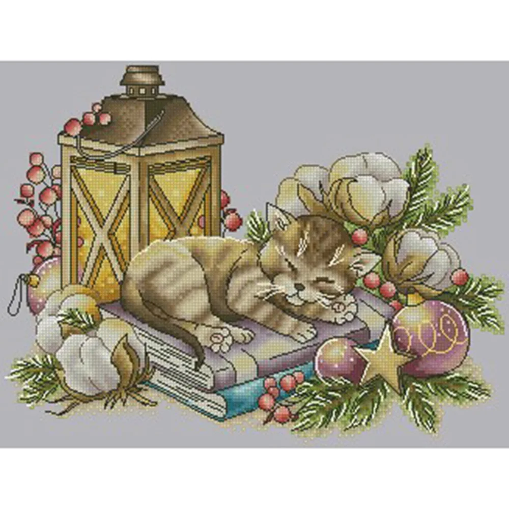 

Cat Sleeping Needlework Kit, Cross Stitch Embroidery Set, Cross Stitch Painting Kits, 14CT, 18CT, 16CT