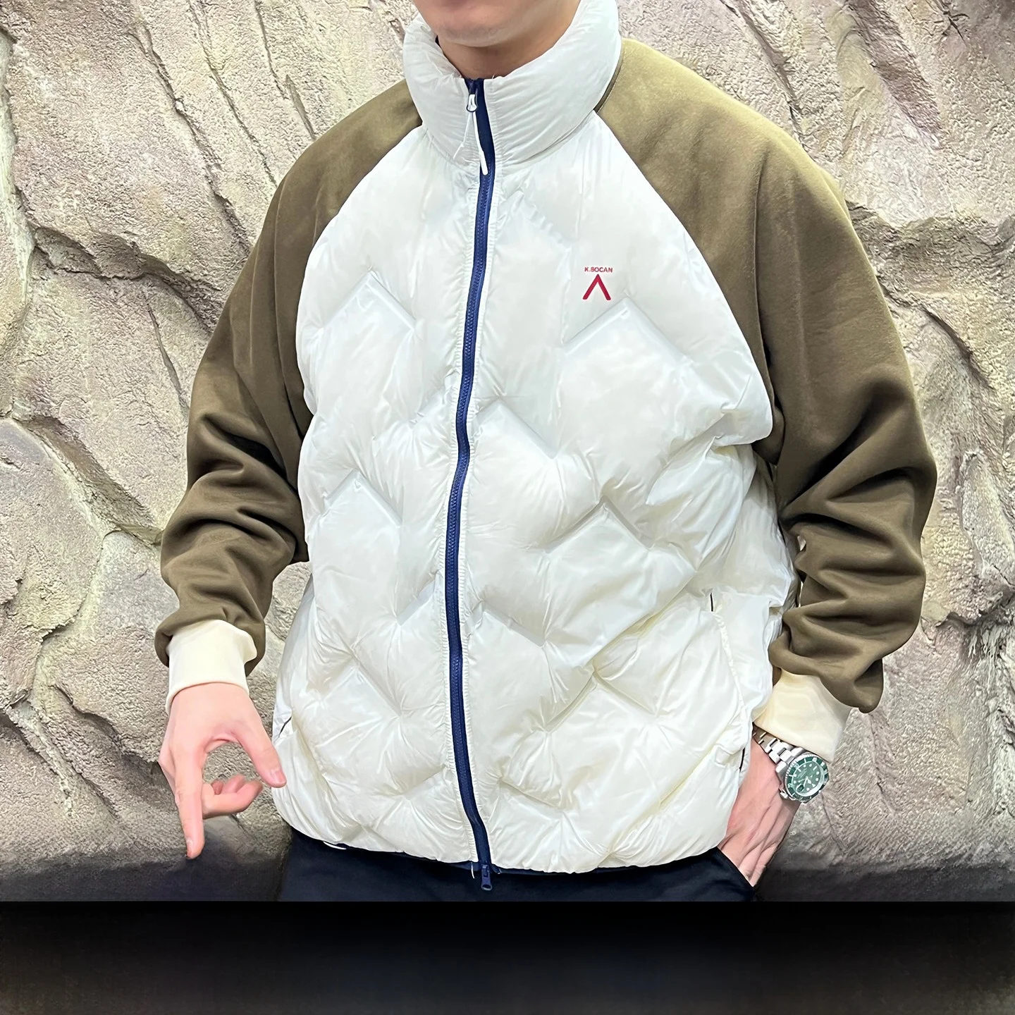 

Windproof Water-Resistant Cotton Jaet Youth Casual Lightweight Warmth Color Blo Design Stand Fit Long Sve Coat