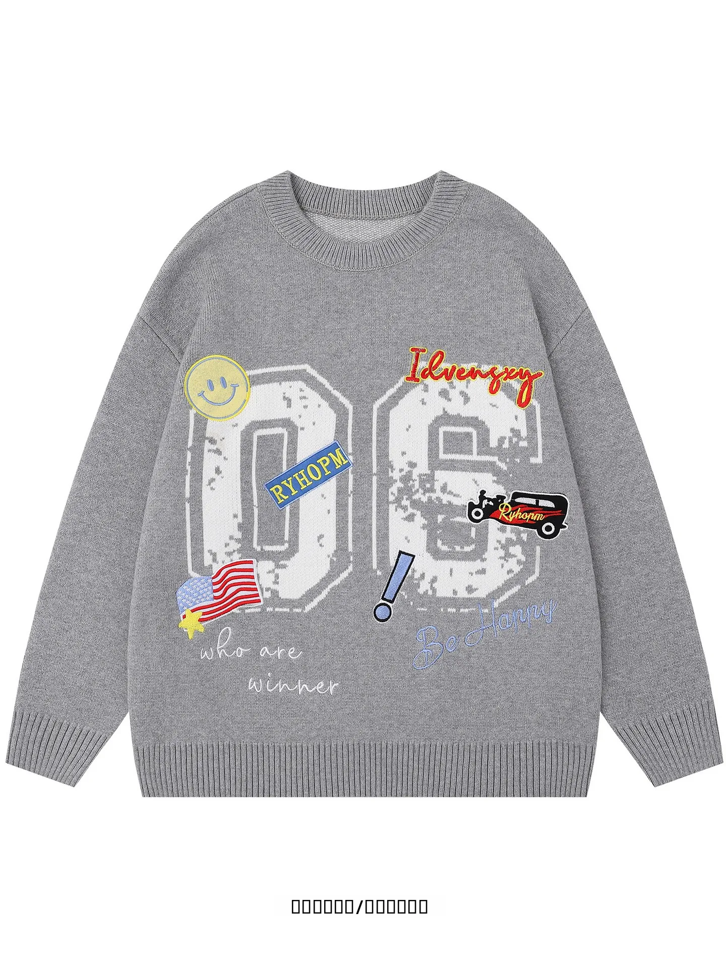 

Свободный вязаный свитер для пар с забавным буквенным принтом, повседневный, удобный, из смесового полиэстера, с круглым вырезом, теплый, для осени