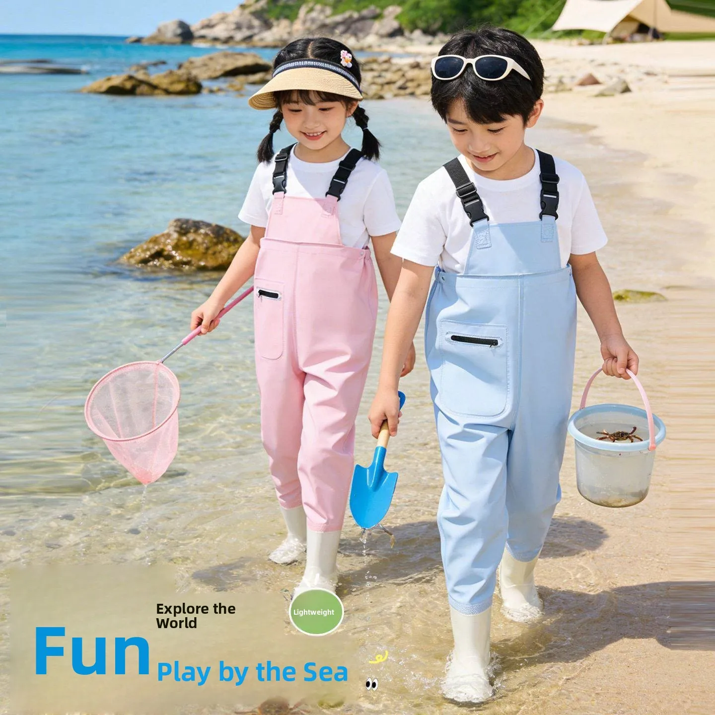 子供用防水オーバーオール釣りパンツビーチ用品遊び水魚レインパンツウェーディングスーツオーバーオール男の子女の子