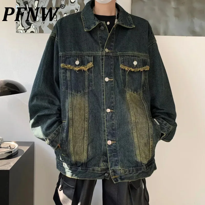 PFNW Hgih Street chaquetas vaqueras americanas con estilo para hombre desgastadas abrigos vaqueros lavados para hombre Vintage 2025 primavera Chic partes superiores nuevas 28W3026